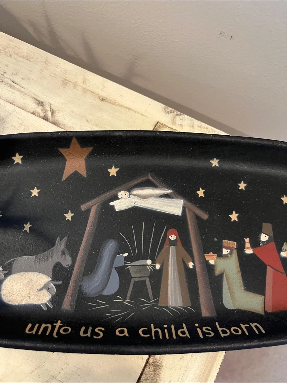 Black Oval Nativity Decor Tray - 